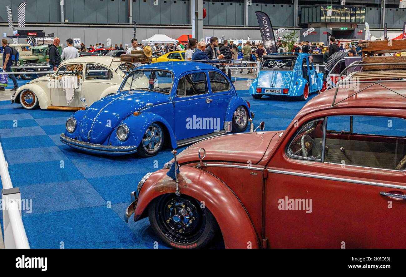 The three classic Volkswagen beetles during DAY1 World of Cars Stock