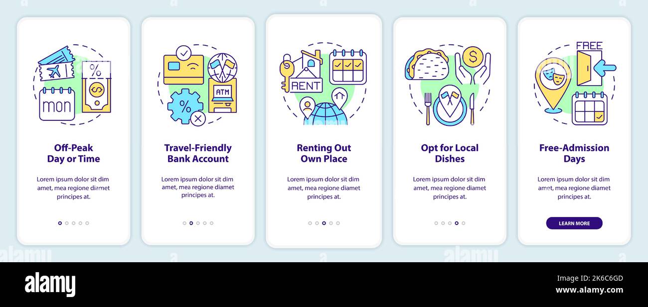 Saving travel tips onboarding mobile app screen Stock Vector