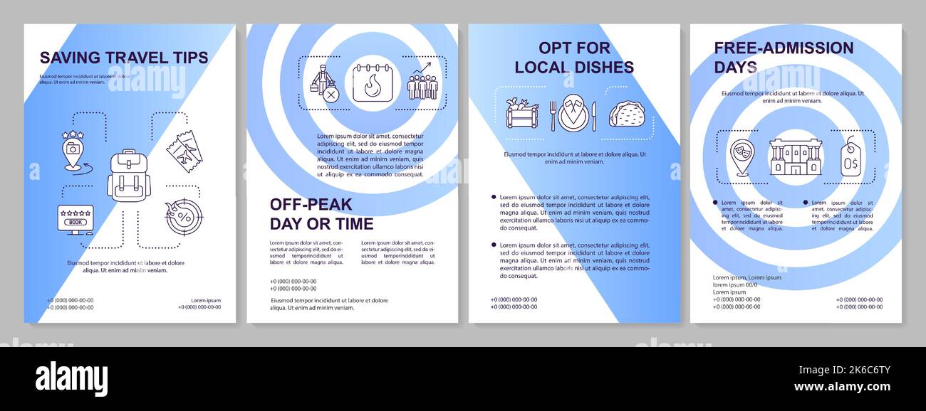 Save travel money tips blue gradient brochure template Stock Vector