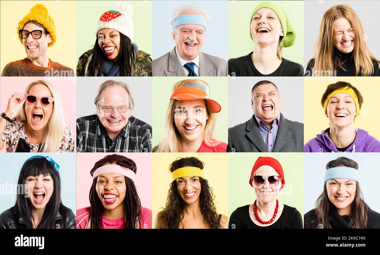 Be bold and be you. Collaged shot of a diverse group of people standing in the studio and posing while wearing hats. Stock Photo
