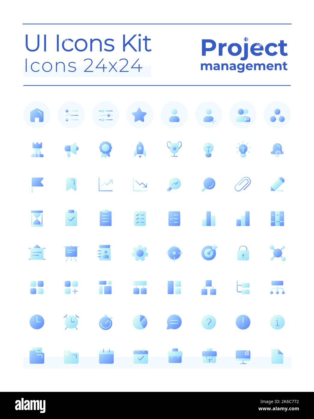 Project management pixel perfect flat gradient two-color ui icons kit Stock Vector