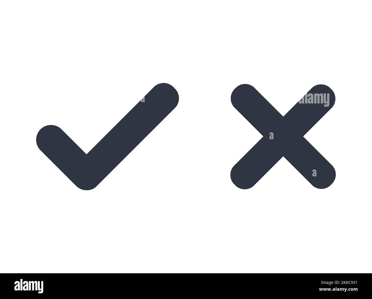 Black check and cross mark on white background. Stock Vector