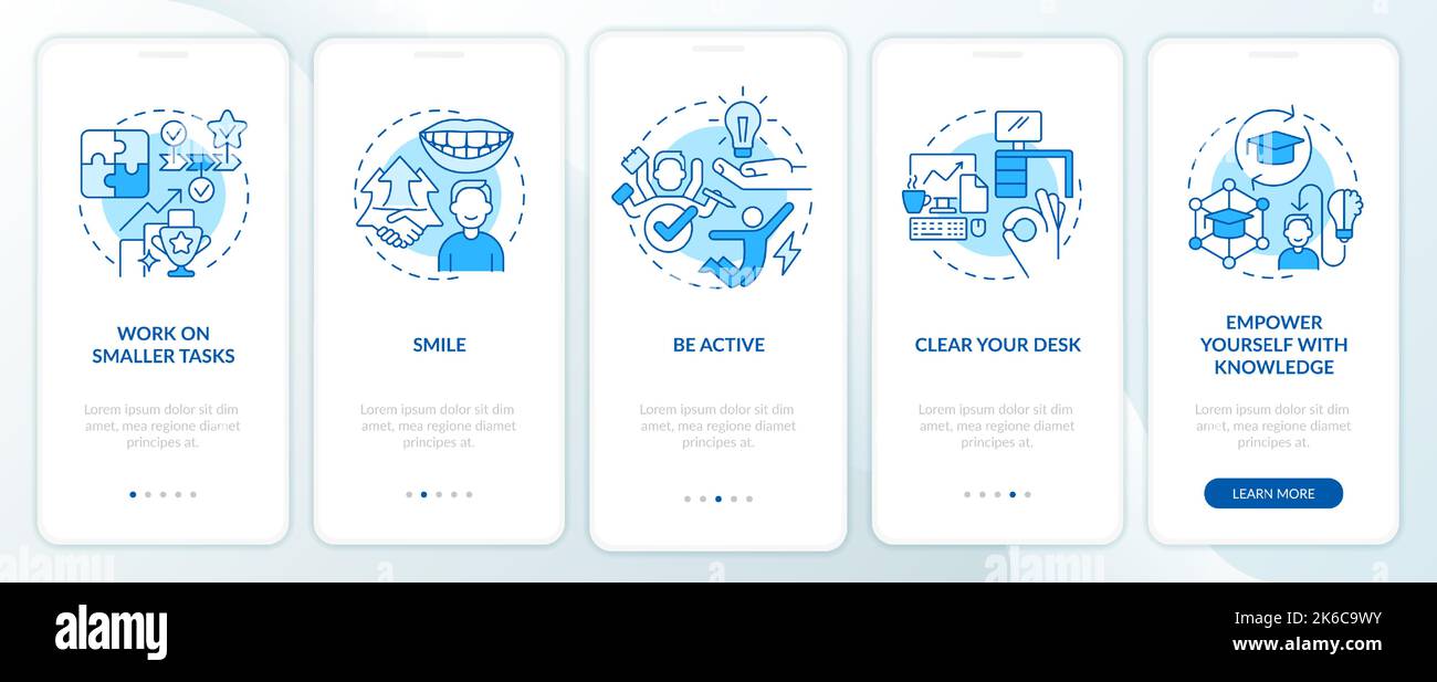 Boost self confidence at work blue onboarding mobile app screen Stock Vector