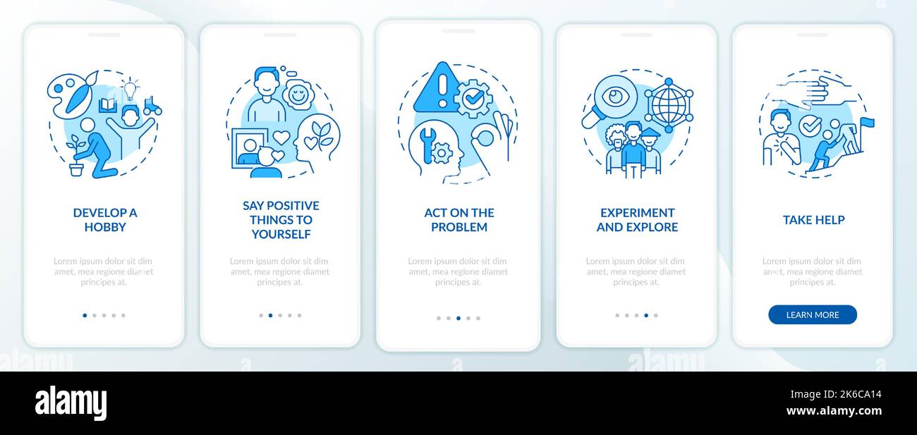 Self esteem improvement blue onboarding mobile app screen Stock Vector ...