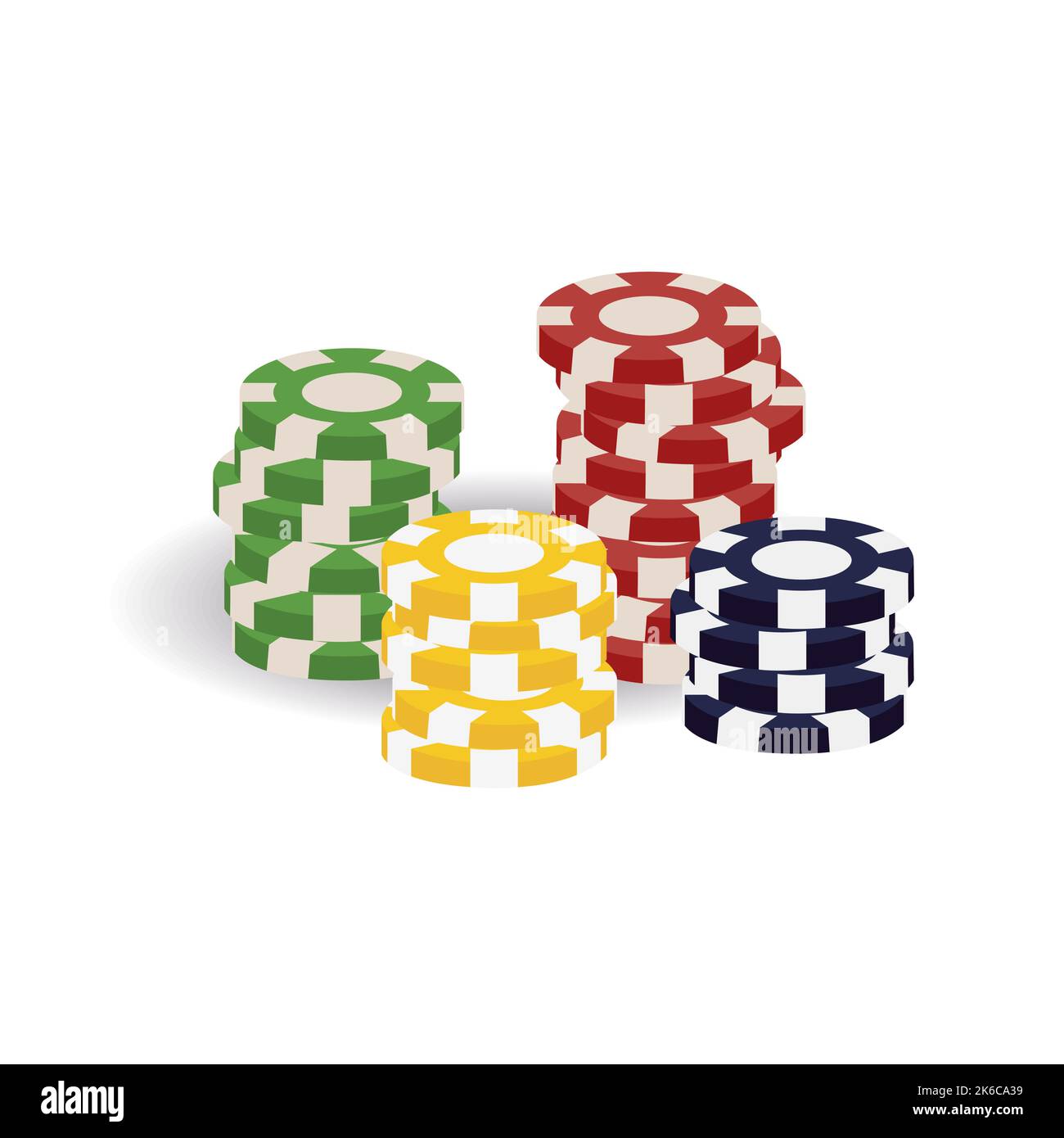 Colorful realistic casino tokens, gaming cheques, or checks for table game of chance, gambling (blackjack, roulette, bet etc). Round chips Stock Vector