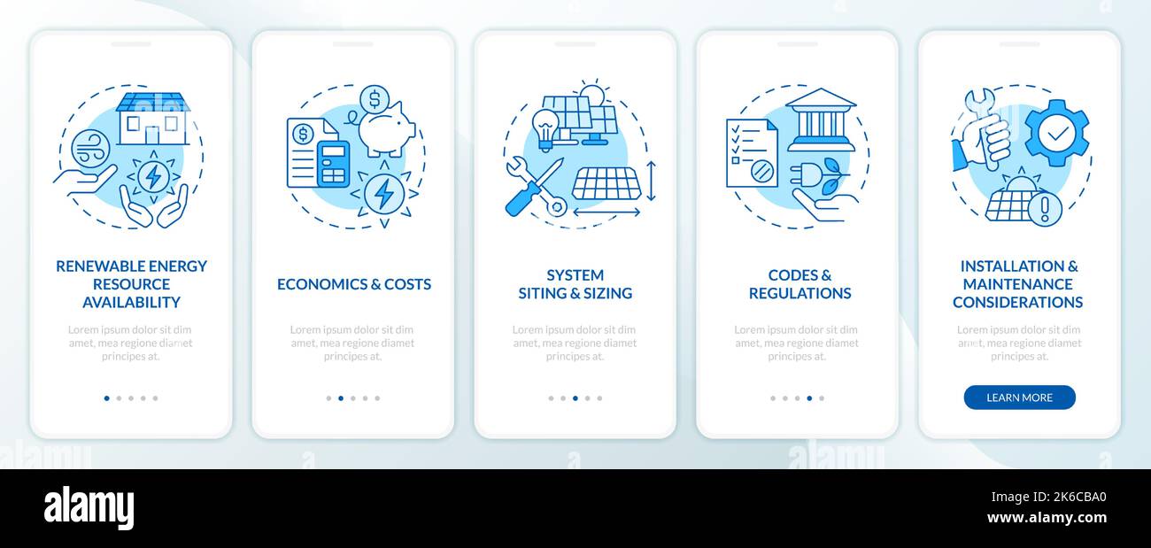 Choosing right alternative energy blue onboarding mobile app screen Stock Vector