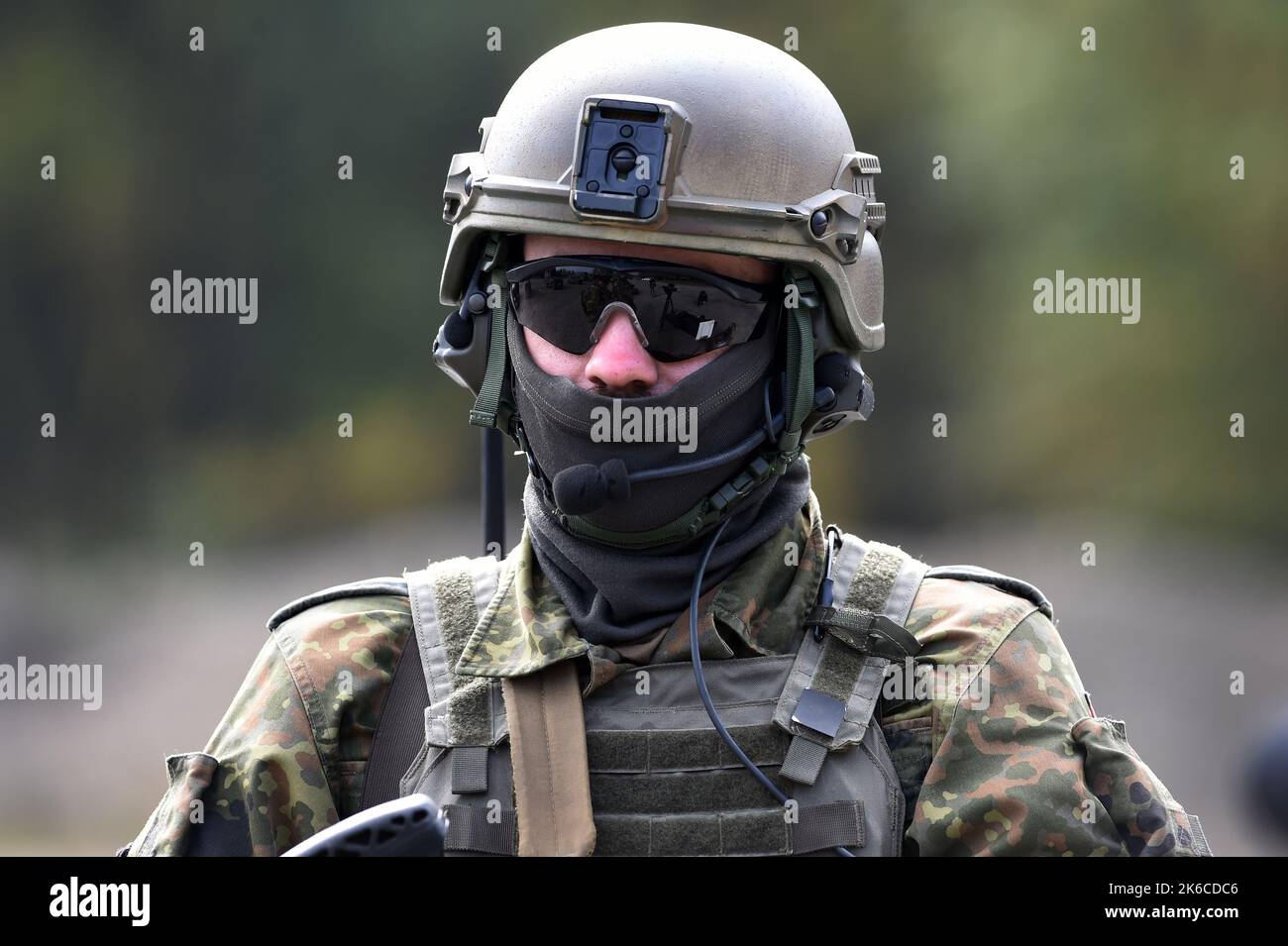 Libava, Czech Republic. 13th Oct, 2022. German soldier, member of the Combat Camera team, during the Powerful Word 2022 cyber force and information operation military exercise at the Libava military training grounds, Czech Republic, October 13, 2022. Credit: Ludek Perina/CTK Photo/Alamy Live News Stock Photo