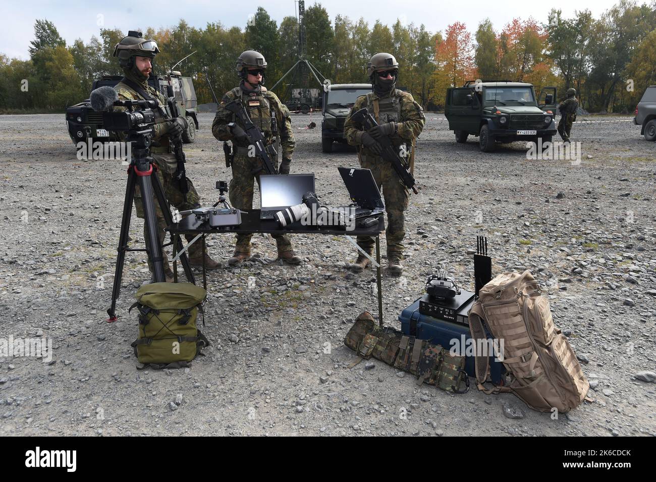 Libava, Czech Republic. 13th Oct, 2022. German soldiers, members of the Combat Camera team, during the Powerful Word 2022 cyber force and information operation military exercise at the Libava military training grounds, Czech Republic, October 13, 2022. Credit: Ludek Perina/CTK Photo/Alamy Live News Stock Photo