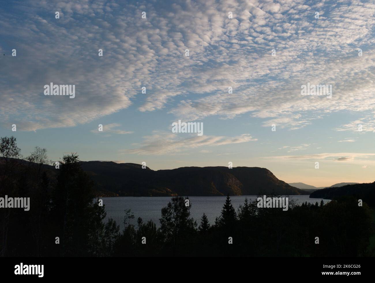 View of fjord at sunset at Botnan, Namsos, Norway Stock Photo