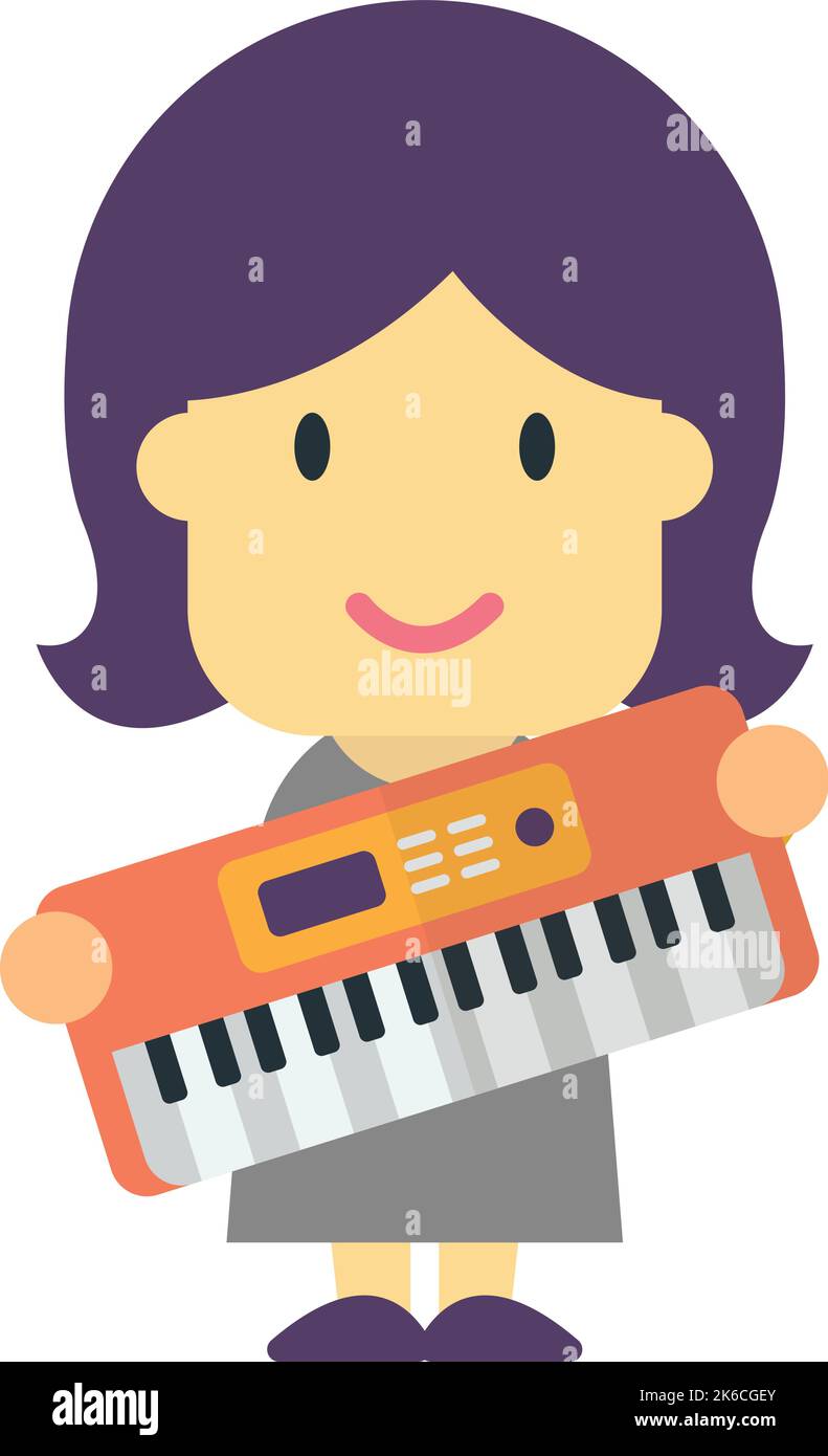 female pianist illustration in minimal style isolated on background Stock Vector