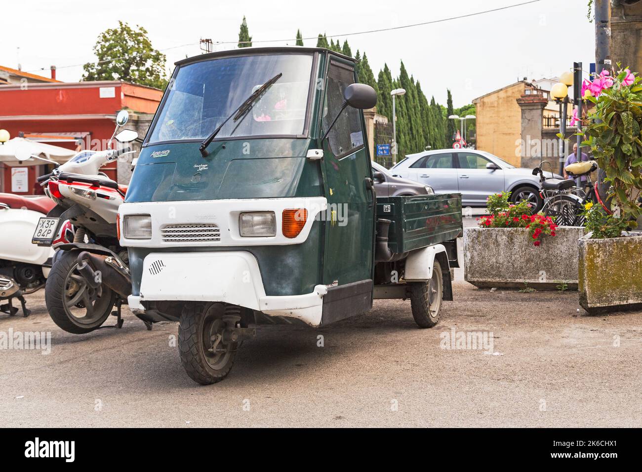 CERTALDO, ITALY - SEPTEMBER 17, 2018: This is an Italian commercial cargo scooter Piaggio Ape 50 Catalyzed. Stock Photo
