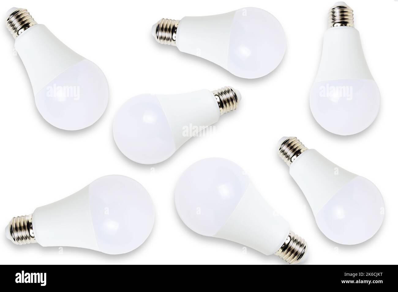 Abstract background LED eco friendly light bulbs on white background Stock Photo