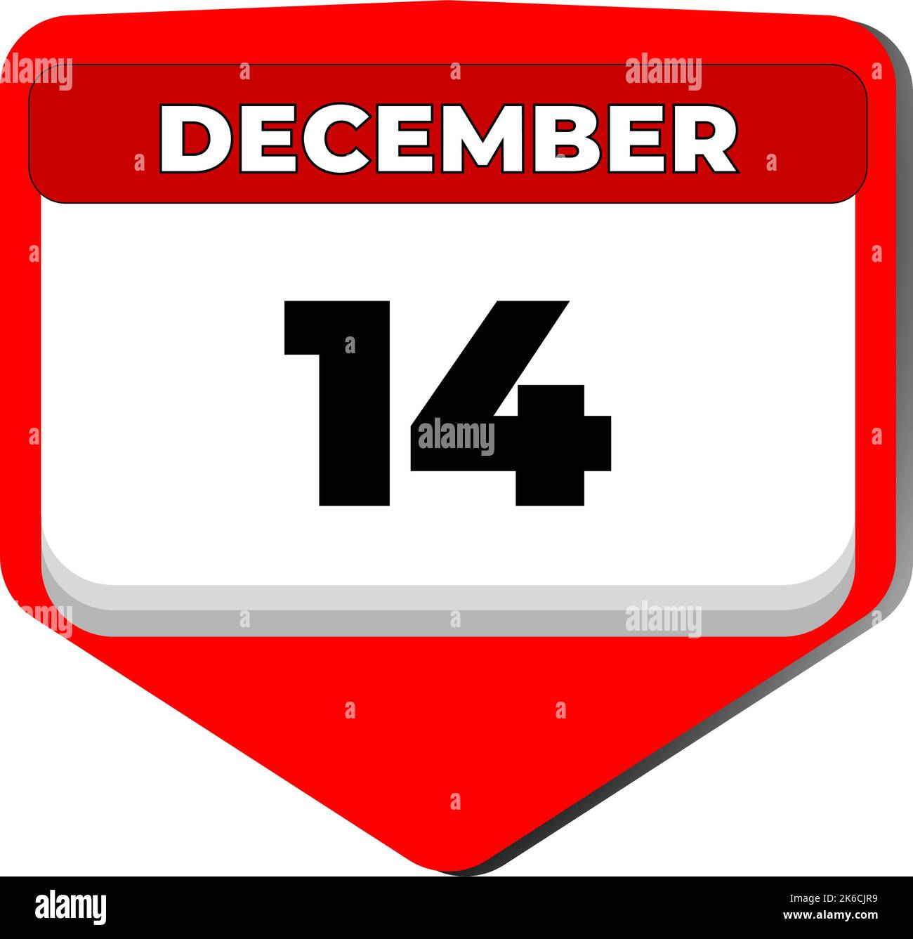 14 December vector icon calendar day. 14 date of December. Fourteenth day of December. 14th date number. 14 day calendar. Fourteen date Stock Vector