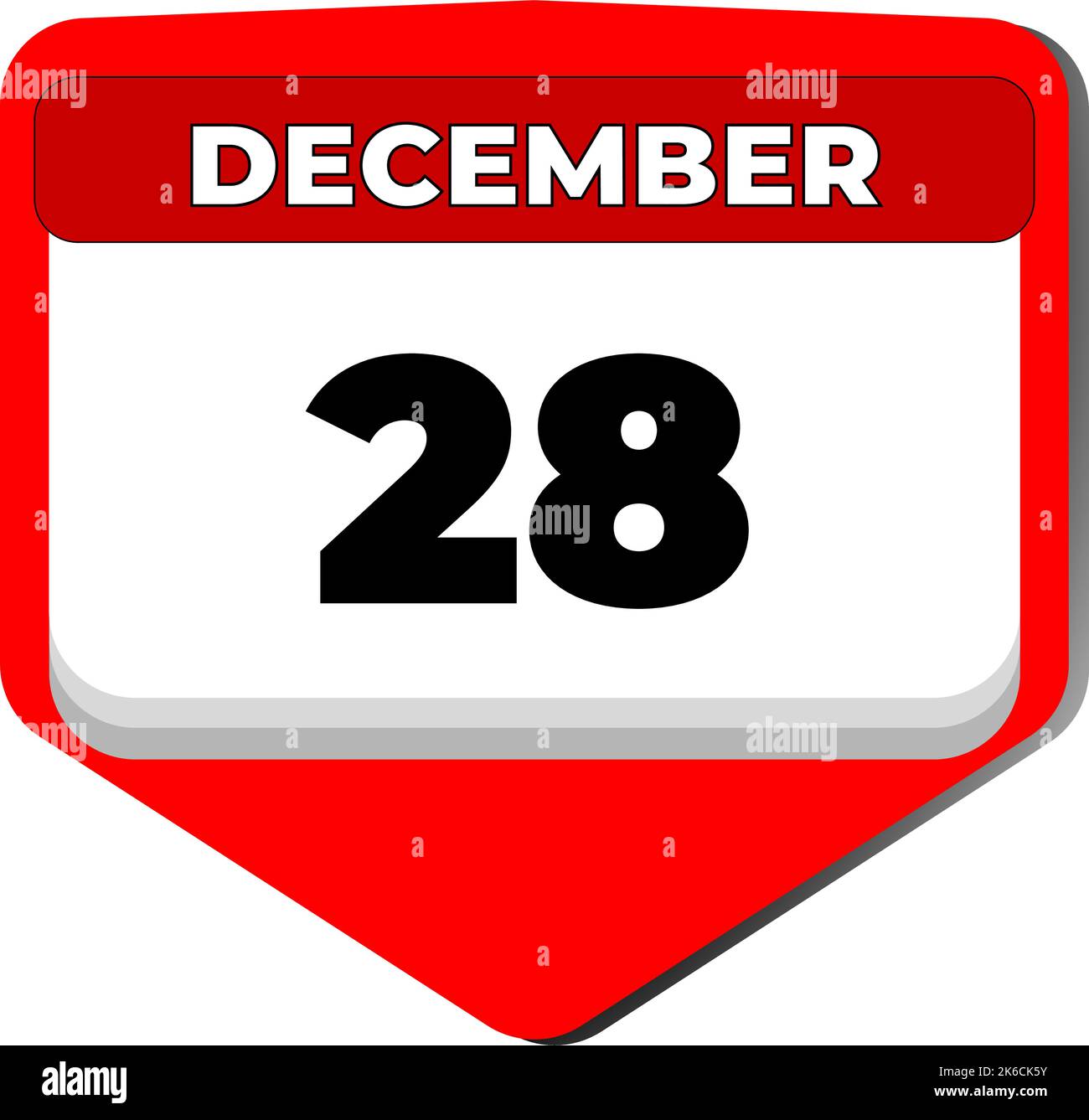 28 December vector icon calendar day. 28 date of December. Twenty eighth day of December. 28th date number. 28 day calendar. Twenty eight date Stock Vector