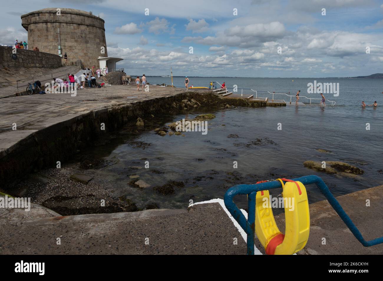 Martello tower at Seapoint beach  Dublin Bay in Ireland. Between Blackrock and Monkstown, this area is known for its beach and bathing areas Stock Photo