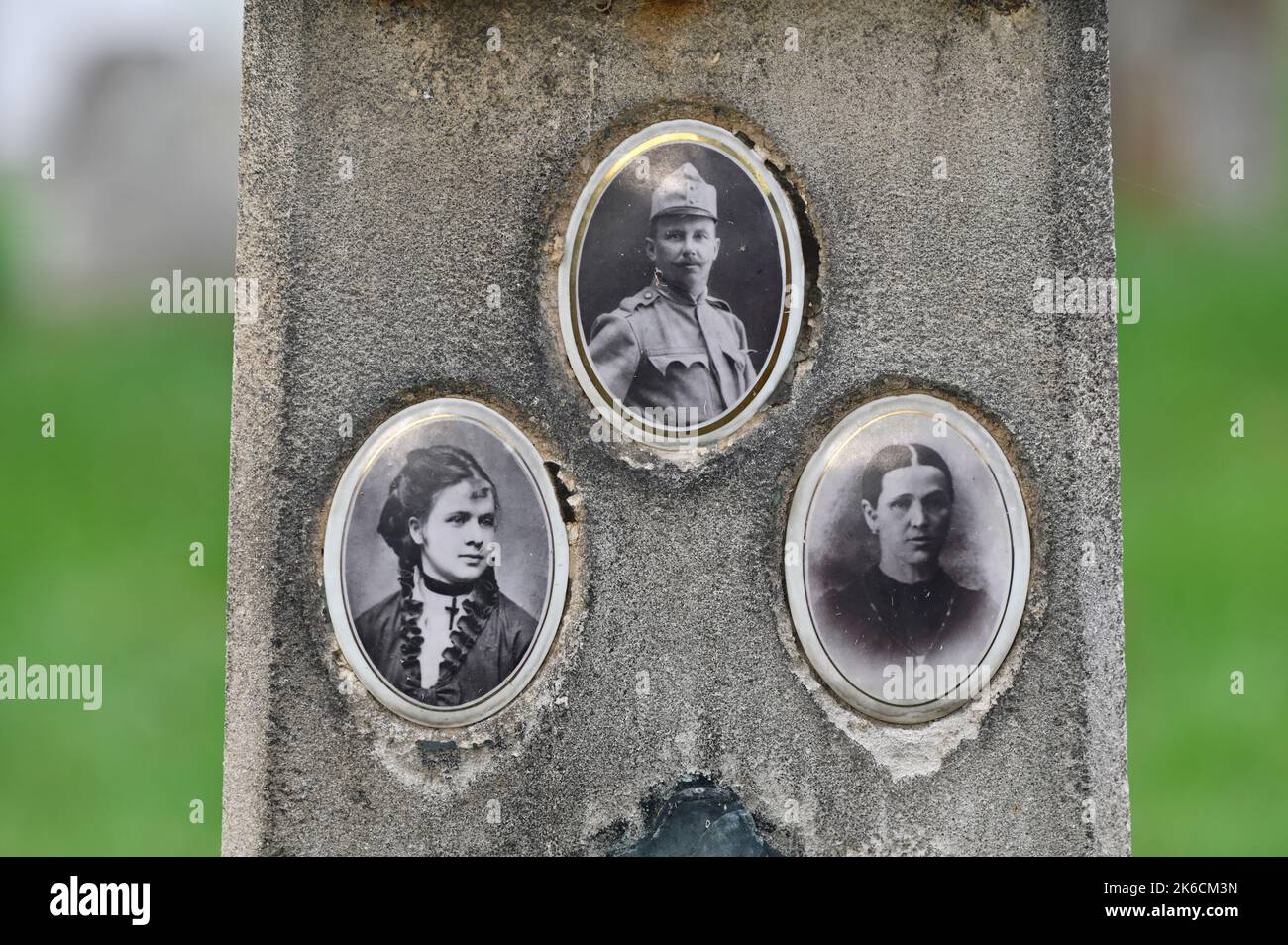 Vienna, Austria. The Central Cemetery in Vienna. Old photographs on a tombstone Stock Photo