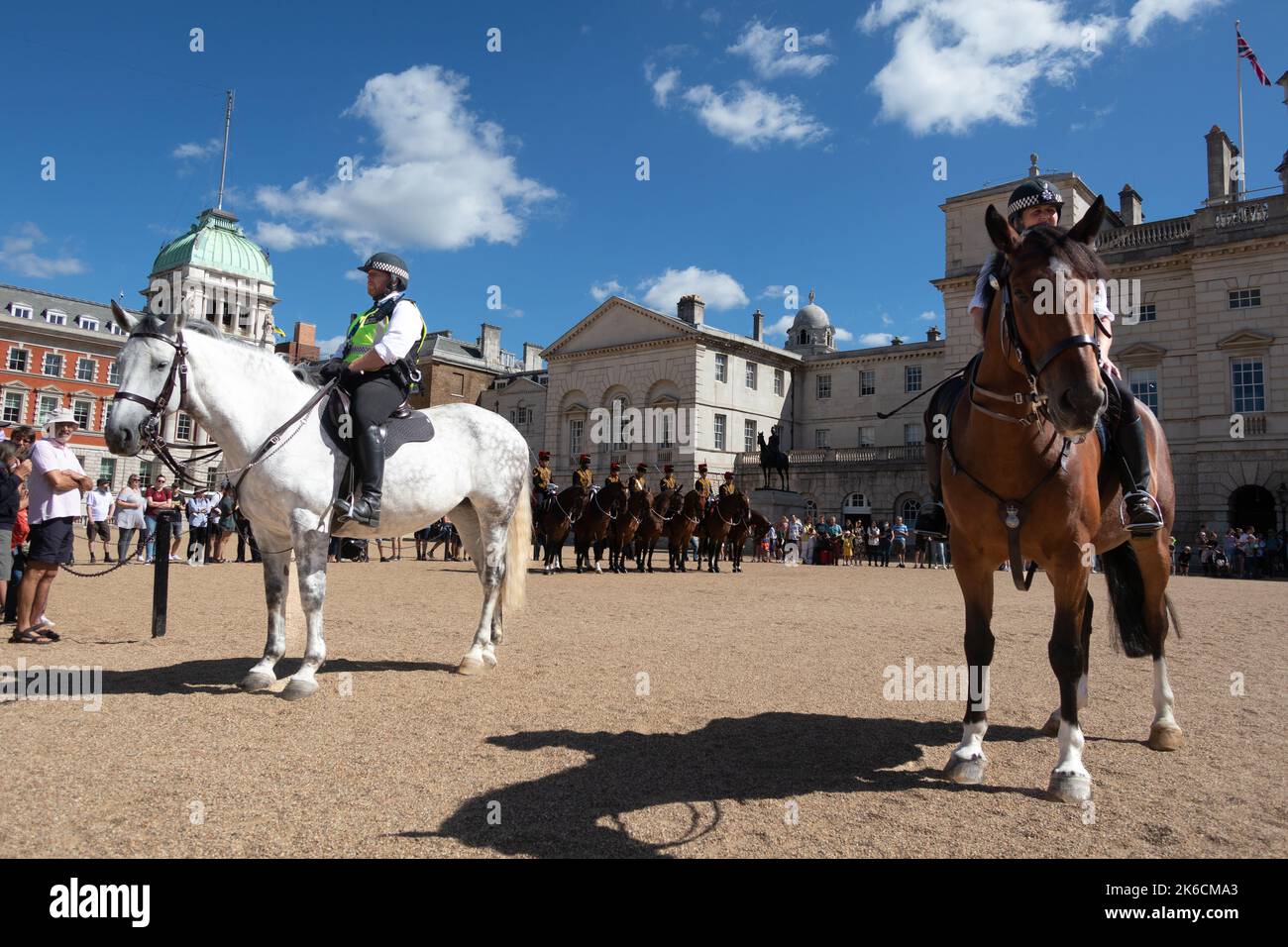 Mounted police with the Kings Troop in Horse guards parade Westmninster London England Stock Photo