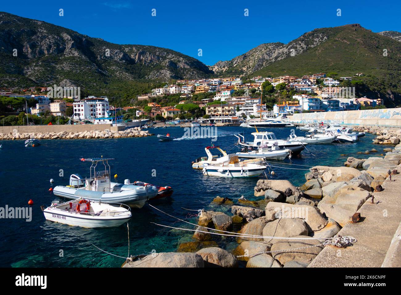 Harbour at the seaside village of Cala Gonone Sardinia Italy Stock Photo
