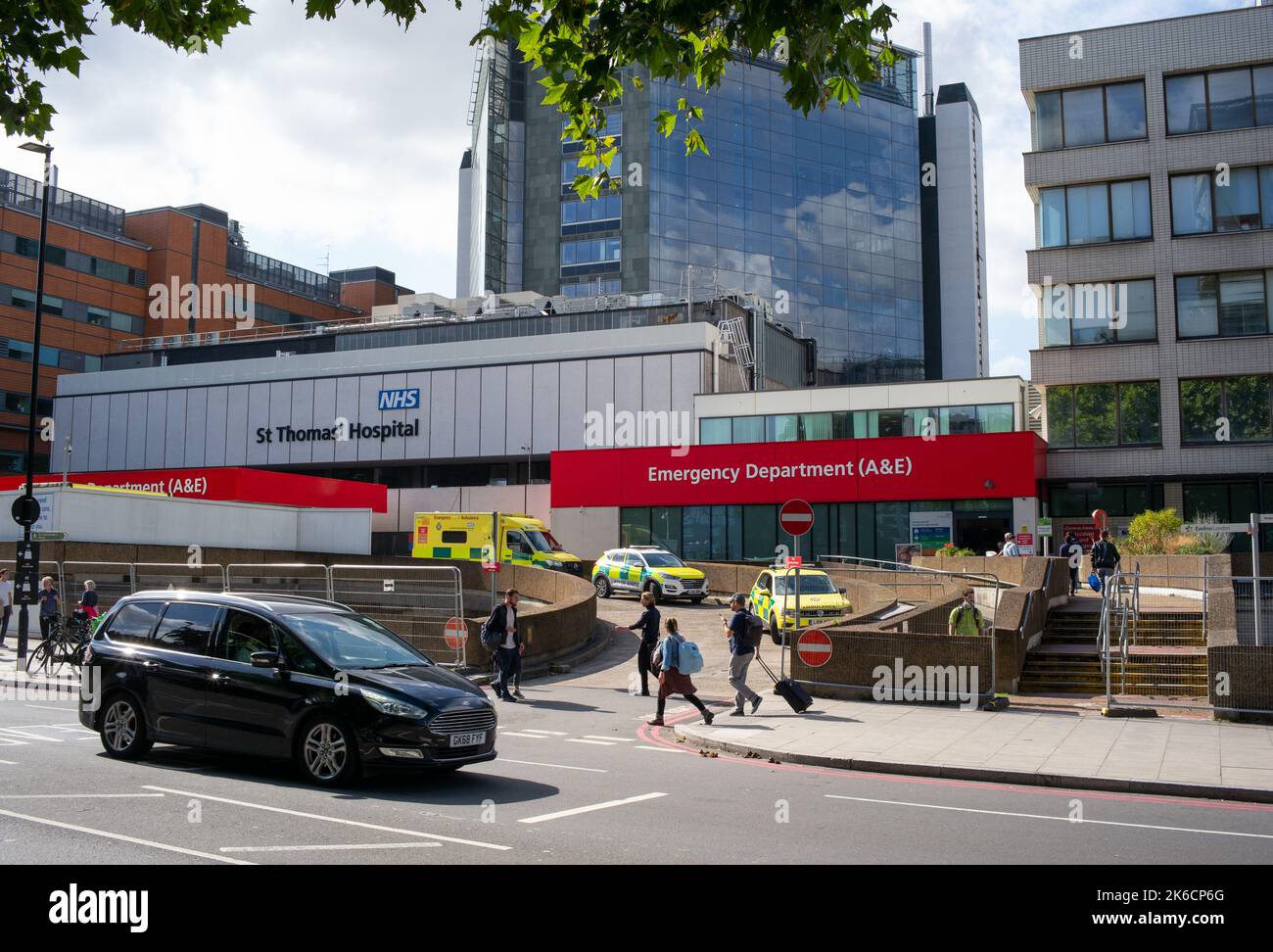 St Thomas hospital London UK GV of entrance to A&E ( accident and ...