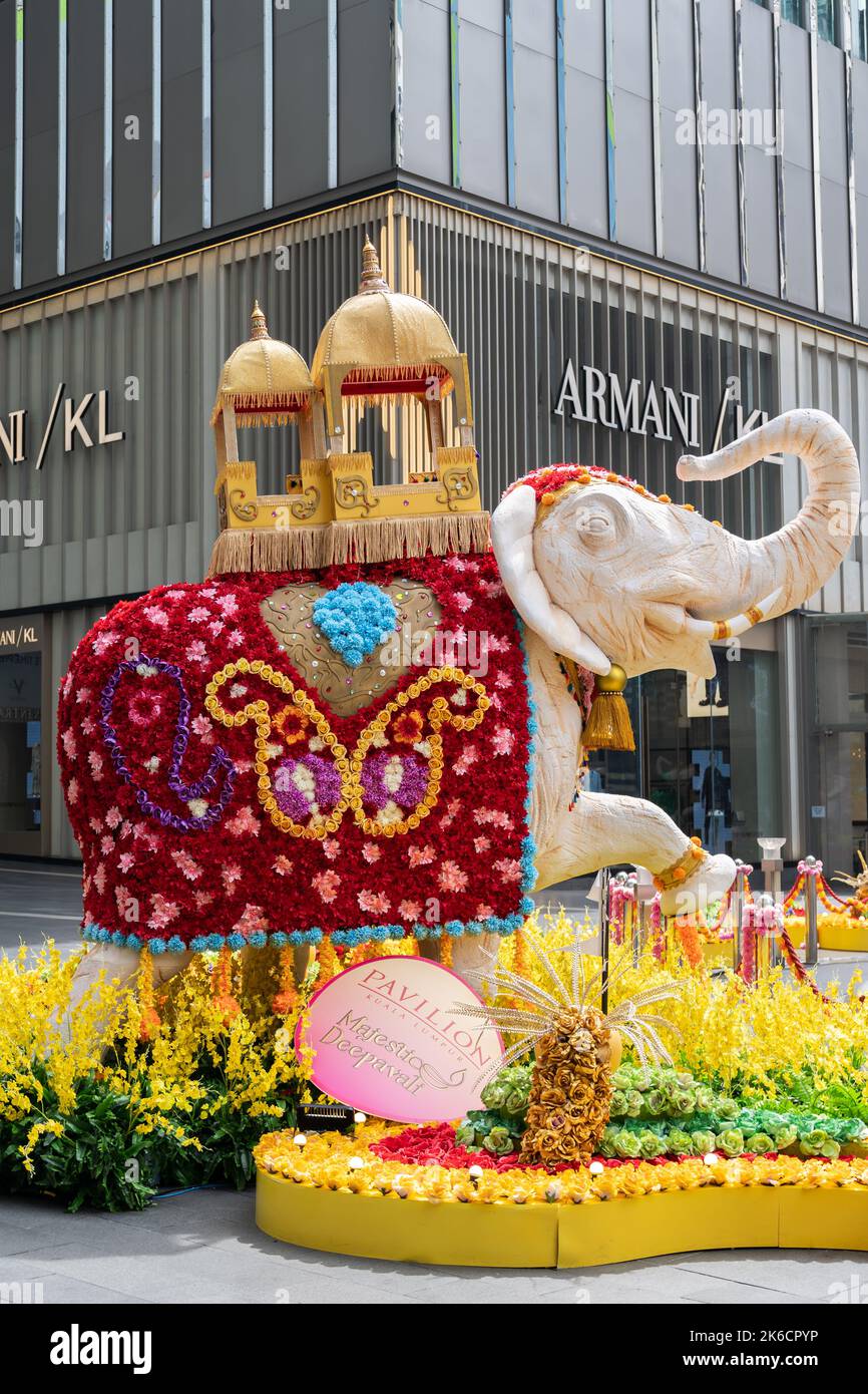 KL, Malaysia October 9,2022 Colorful Diwali decoration with Ganesha elephants at Pavilion