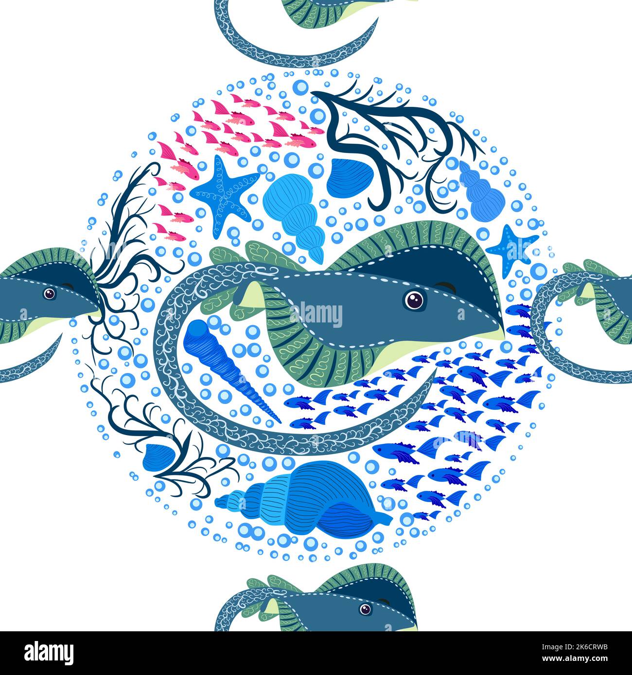 Stingray, Batomorphi sea life, fish, animals bright seamless pattern ...