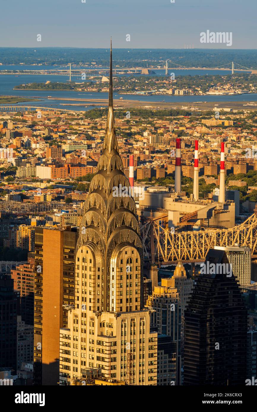 Aerial view of Chrysler Building at sunset, Manhattan, New York, USA Stock Photo