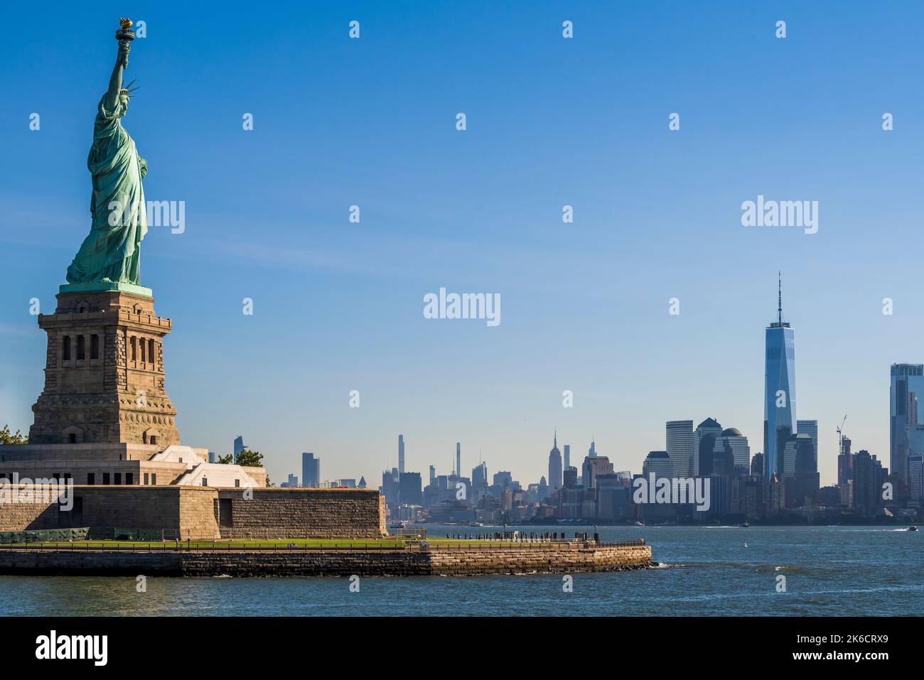 Statue of Liberty with Lower Manhattan skyline behind, Liberty Island