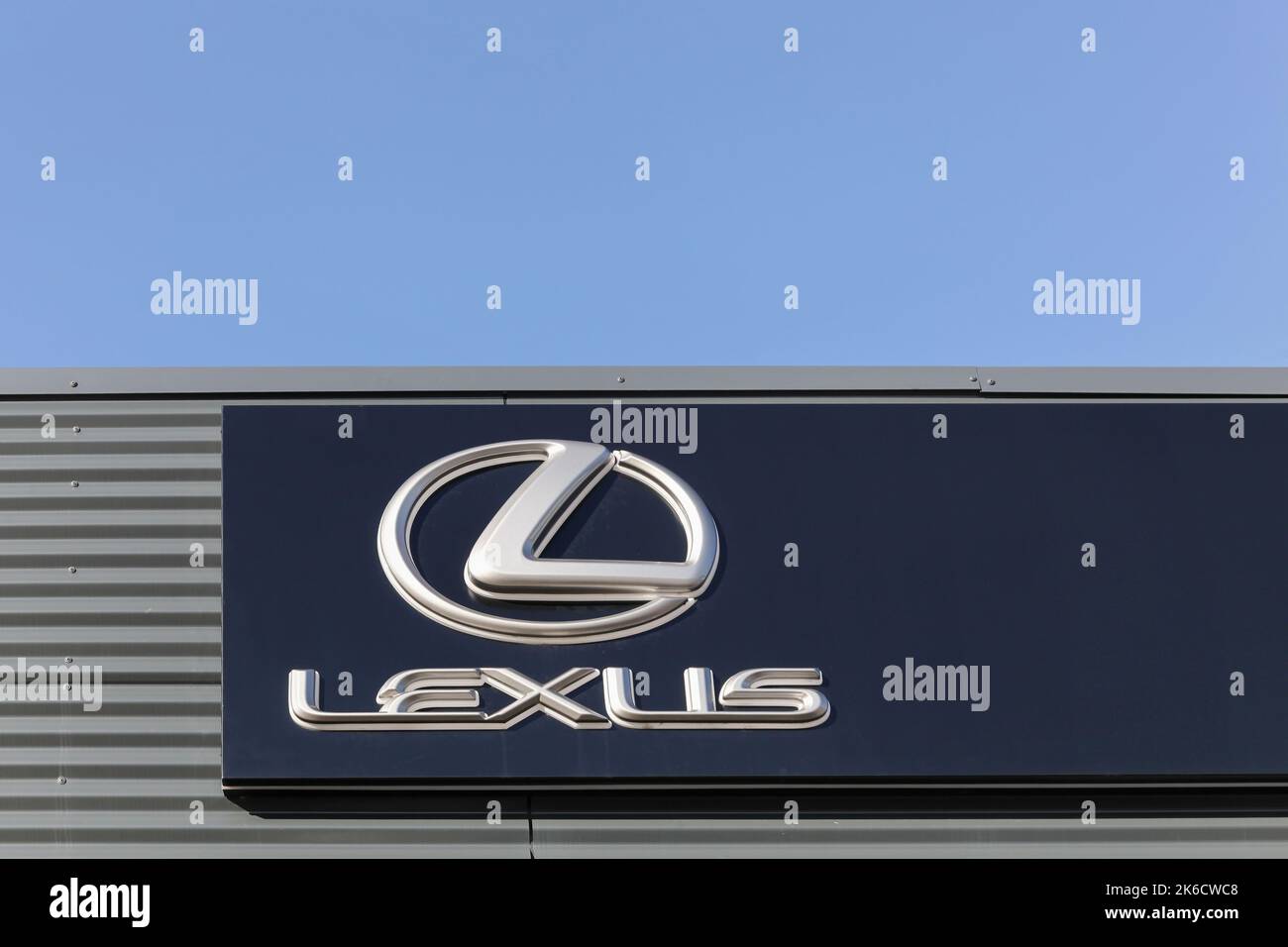 Aarhus, Denmark - February 13, 2016: Lexus logo on a wall. Lexus is the ...
