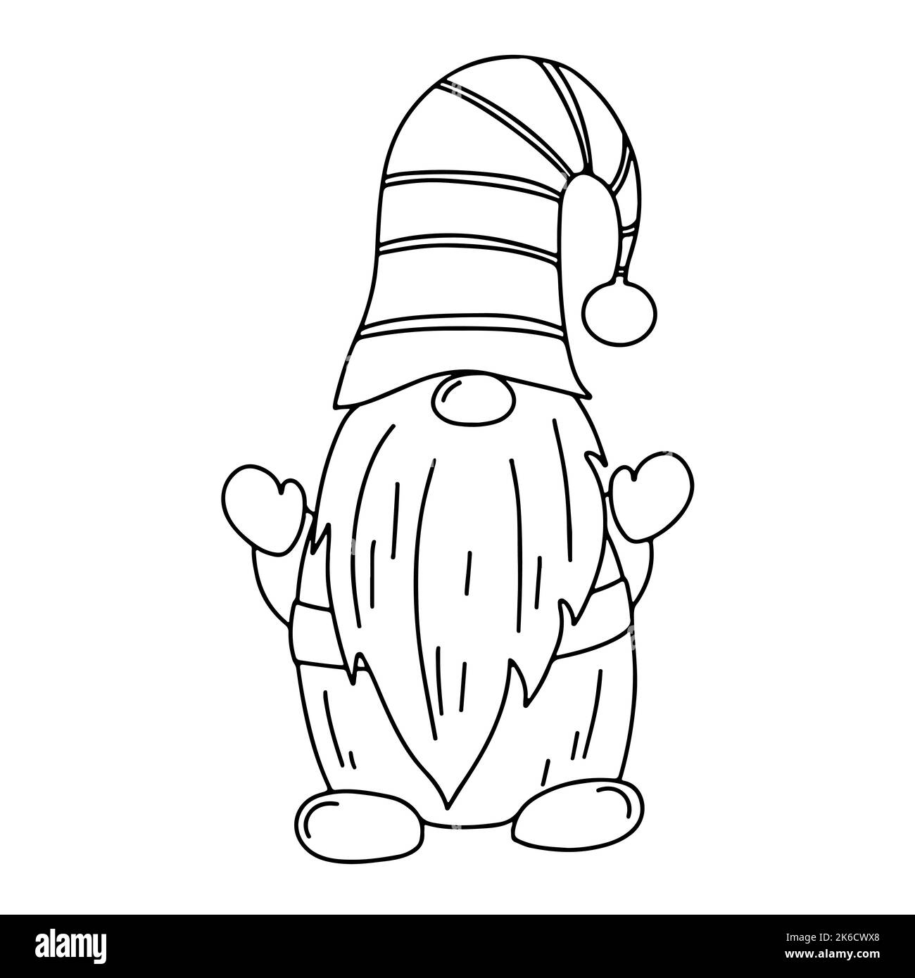 Cute dwarf in hand drawn doodle style. Gnome waving hands. Fairy tale character in sketch style Stock Vector