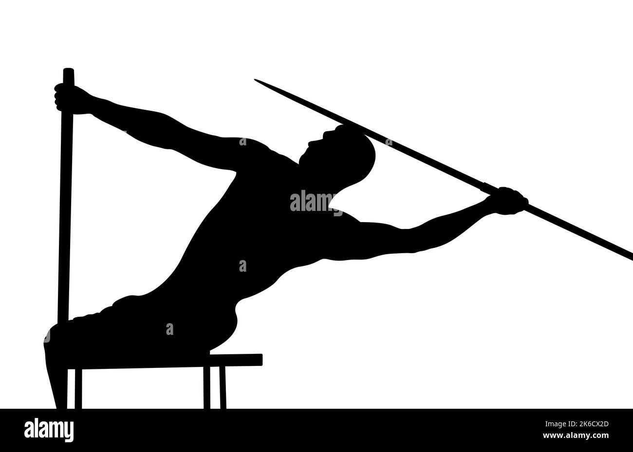 muscular athlete disabled javelin throw black silhouette Stock Photo