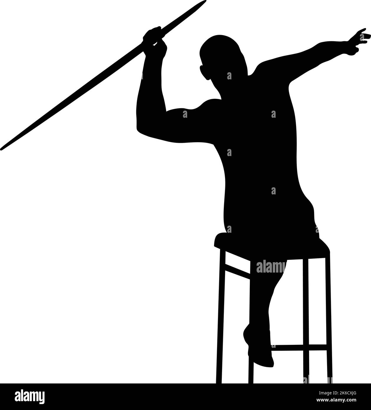 disabled athlete javelin throw black silhouette Stock Vector