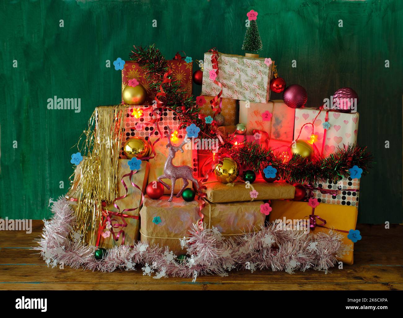 Advent calender with lush christmas decoartion gifts wrapped gifts and Advent calender with lush christmas decoartion gifts wrapped gifts and