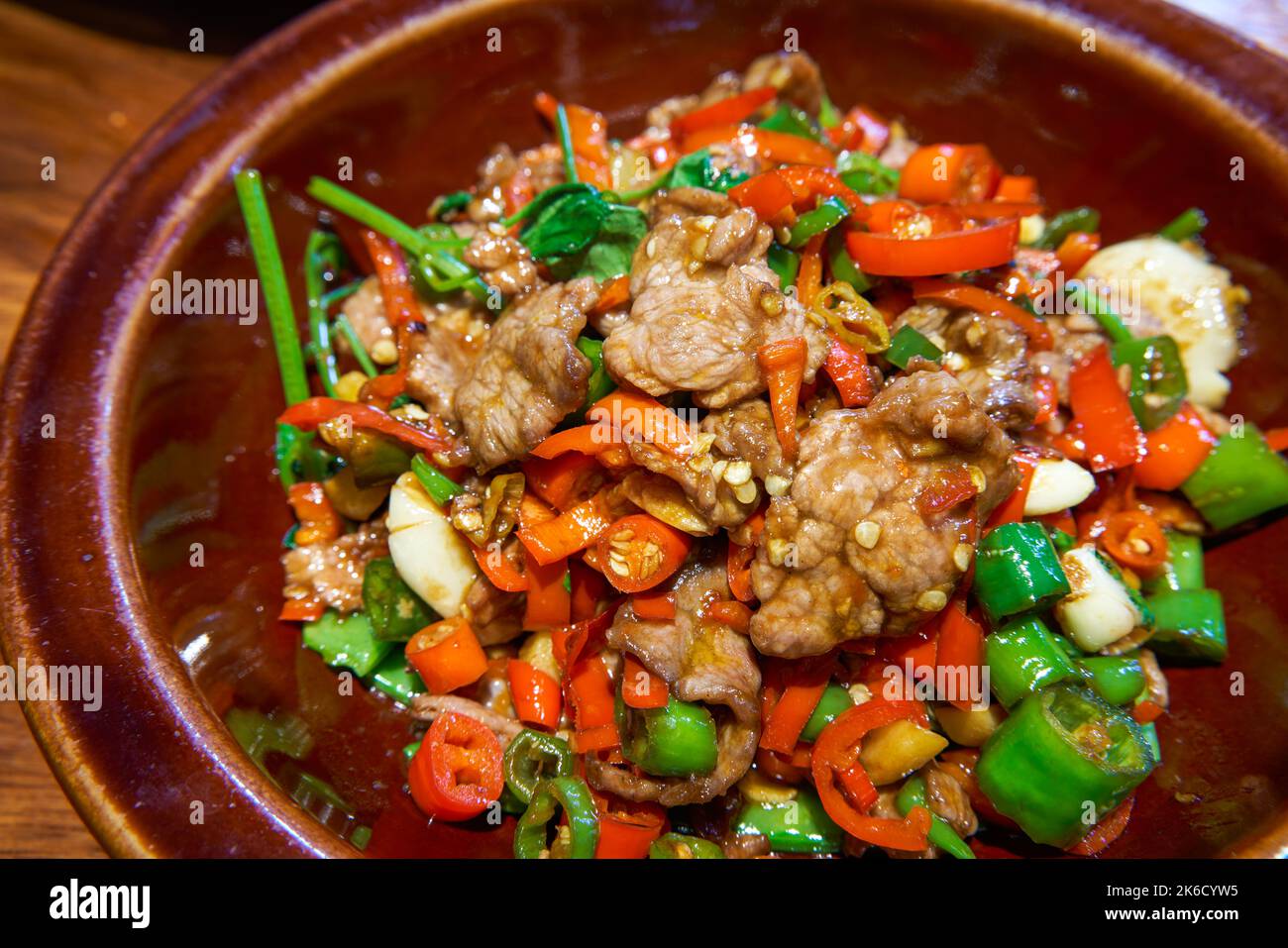 A delicious Guilin dish, fried yellow beef with fresh peppers Stock Photo