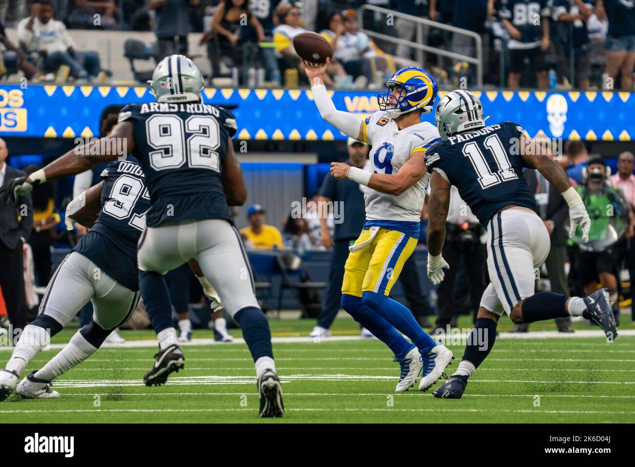 Los Angeles Rams quarterback Matthew Stafford (9) throws during a NFL