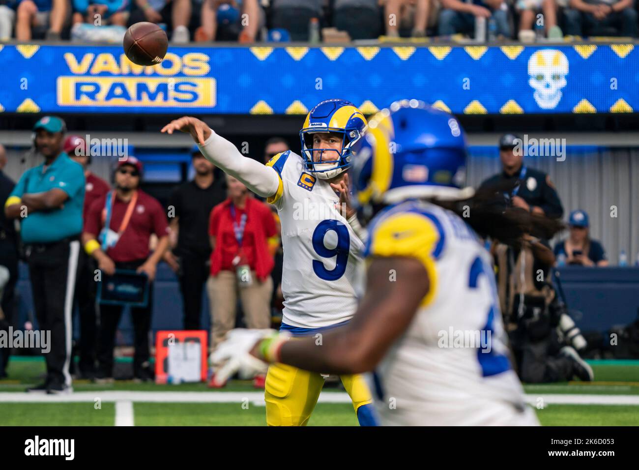 Los Angeles Rams quarterback Matthew Stafford (9) throws during a NFL