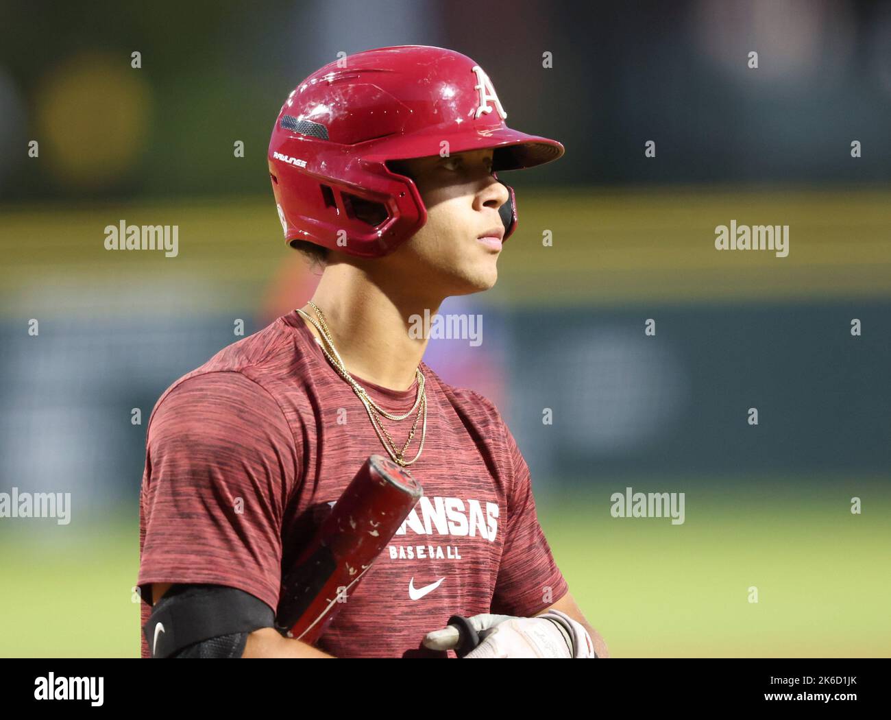 Stepping Into The Batters Box. 12th Oct, 2022. Razorback outfielder