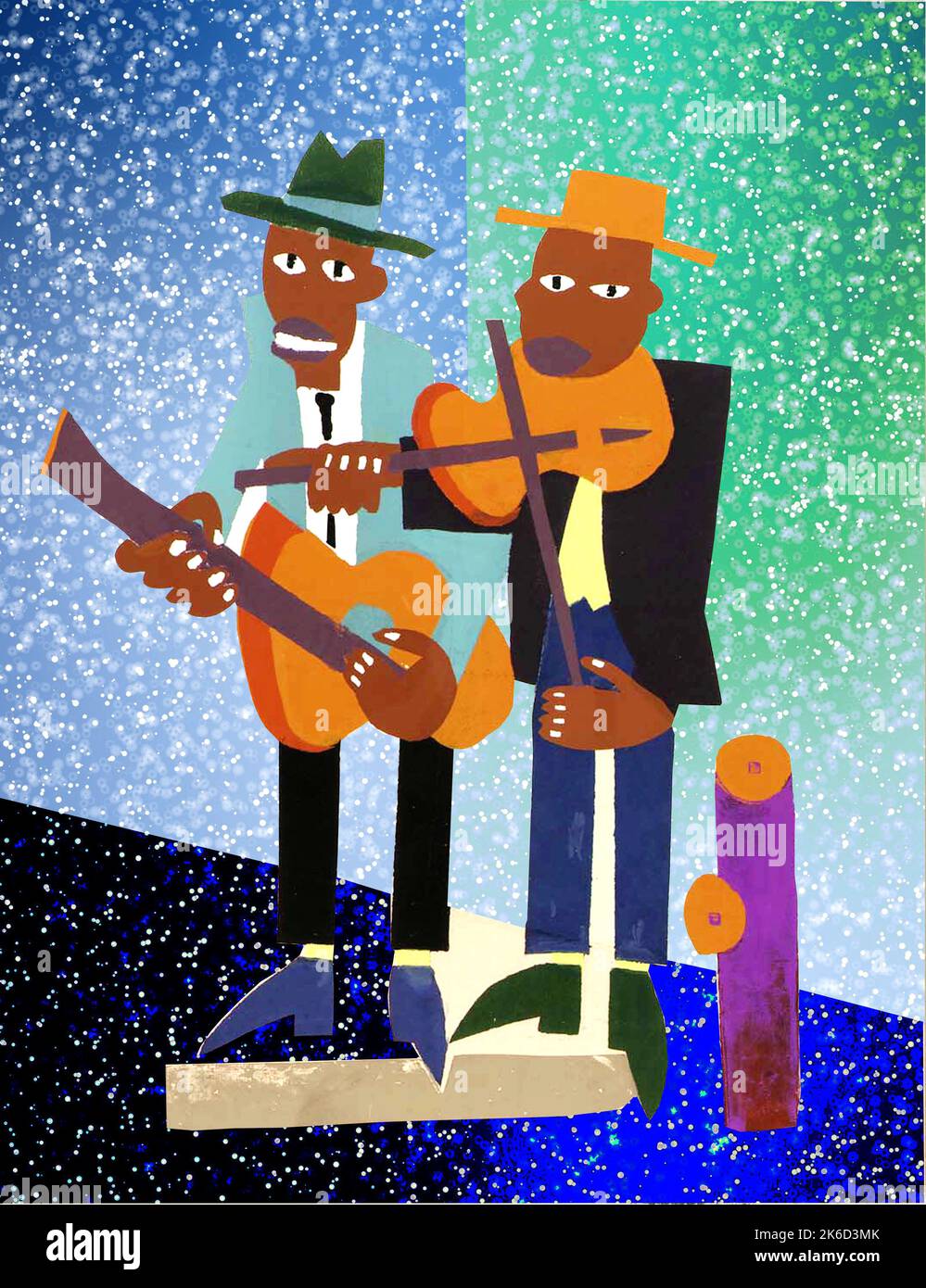 William H Johnson - Street Musicians with added contemporary background - Captain Cadabra Collage Stock Photo