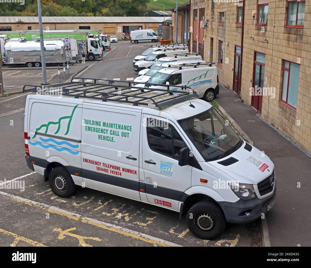 Vale Of Glamorgan Council vehicles, building services for social housing, emergency call out, building maintenance Stock Photo