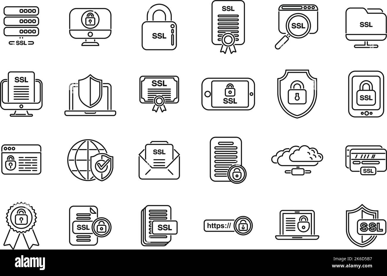 SSL certificate icons set outline vector. Ssl security. Scan virus ...