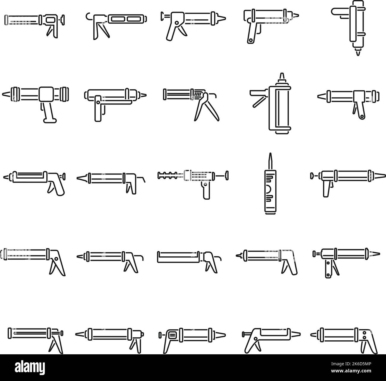 Silicone caulk gun icons set outline vector. Adhesive builder