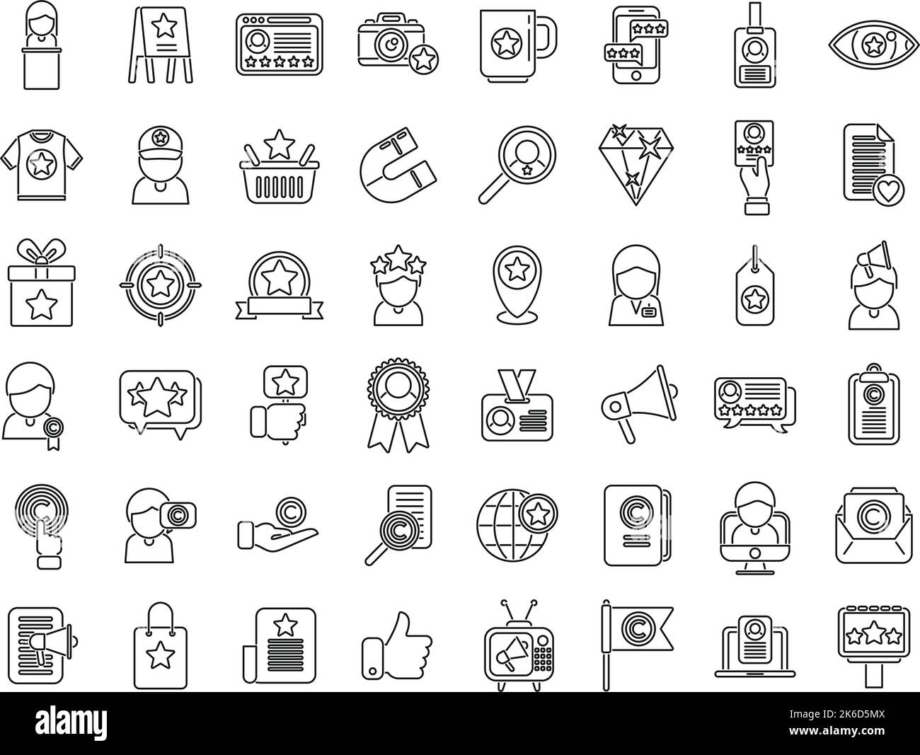 Brand ambassador icons set outline vector. Influence pr. Megaphone
