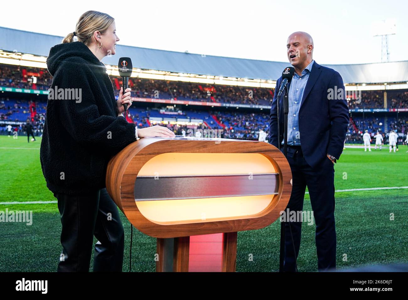 Rotterdam, The Netherlands.13 October 2022,  Rotterdam, The Netherlands.13 October 2022,  Rotterdam - Noa Vahle, Feyenoord coach Arne Slot during the match between Feyenoord v FC Midtjylland at Stadion Feijenoord De Kuip on 13 October 2022 in Rotterdam, The Netherlands. (Box to Box Pictures/Yannick Verhoeven) Stock Photo