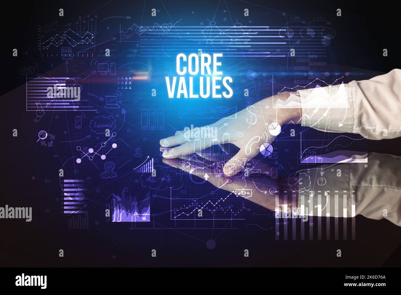 Businessman touching huge screen concept Stock Photo