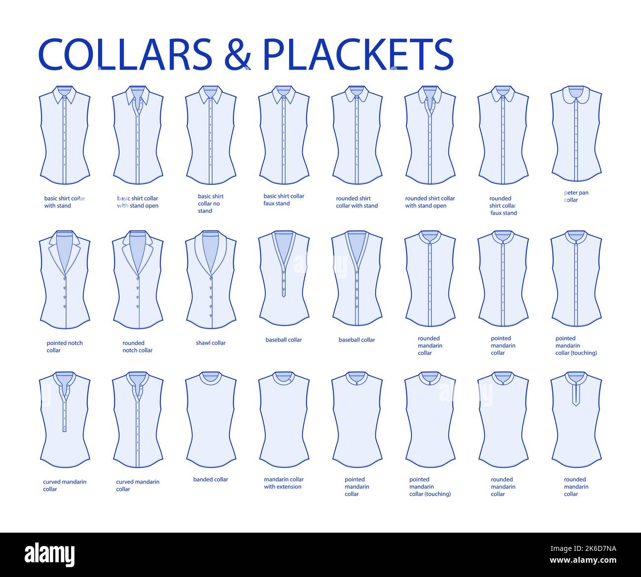 Set of necklines of collars and plackets stand mandarin baseball Set of necklines of collars and plackets stand mandarin baseball