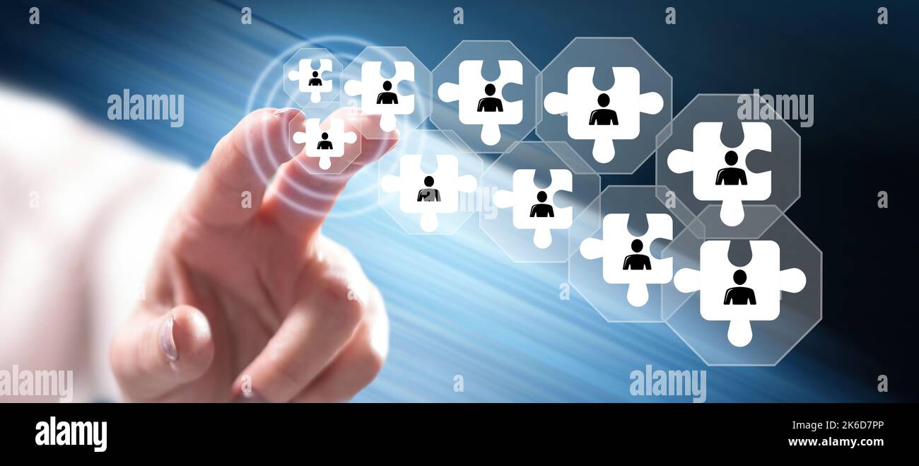 Woman touching a team concept on a touch screen with her finger Stock ...