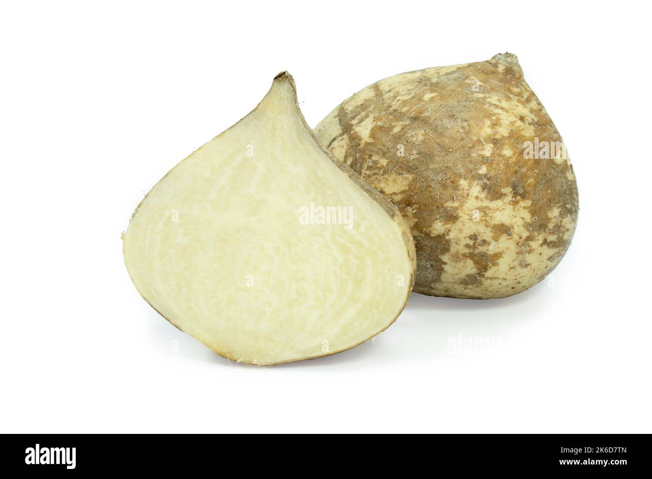 half fresh raw jicama, mexican turnip, yam bean, Pachyrhizus erosus or