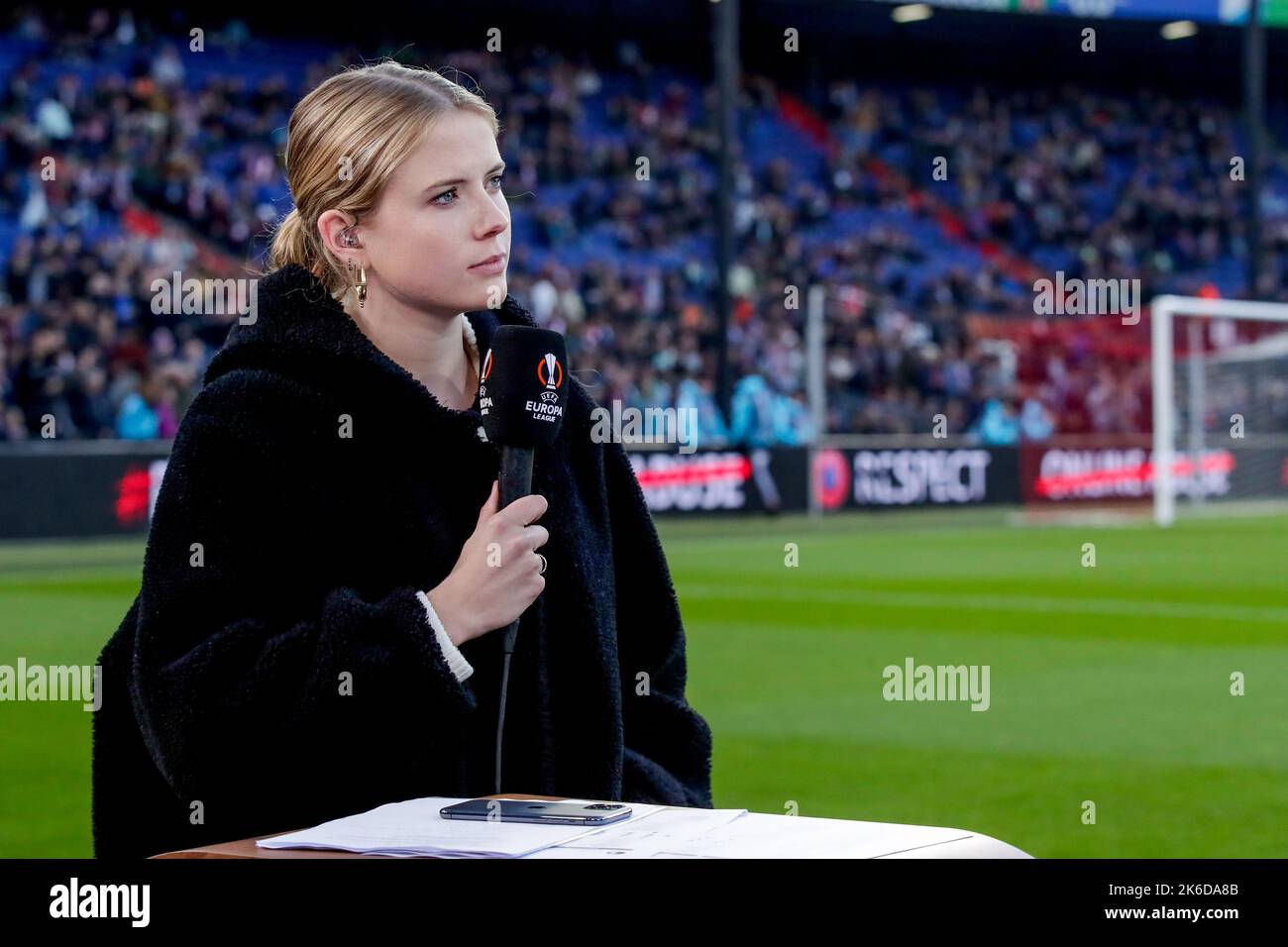 ROTTERDAM, NETHERLANDS - OCTOBER 13: Presentators Noa Vahle during the UEFA Europa League - Group F match between Feyenoord Rotterdam and FC Midtjylland at De Kuip on October 13, 2022 in Rotterdam, Netherlands (Photo by Broer van den Boom/Orange Pictures) Stock Photo