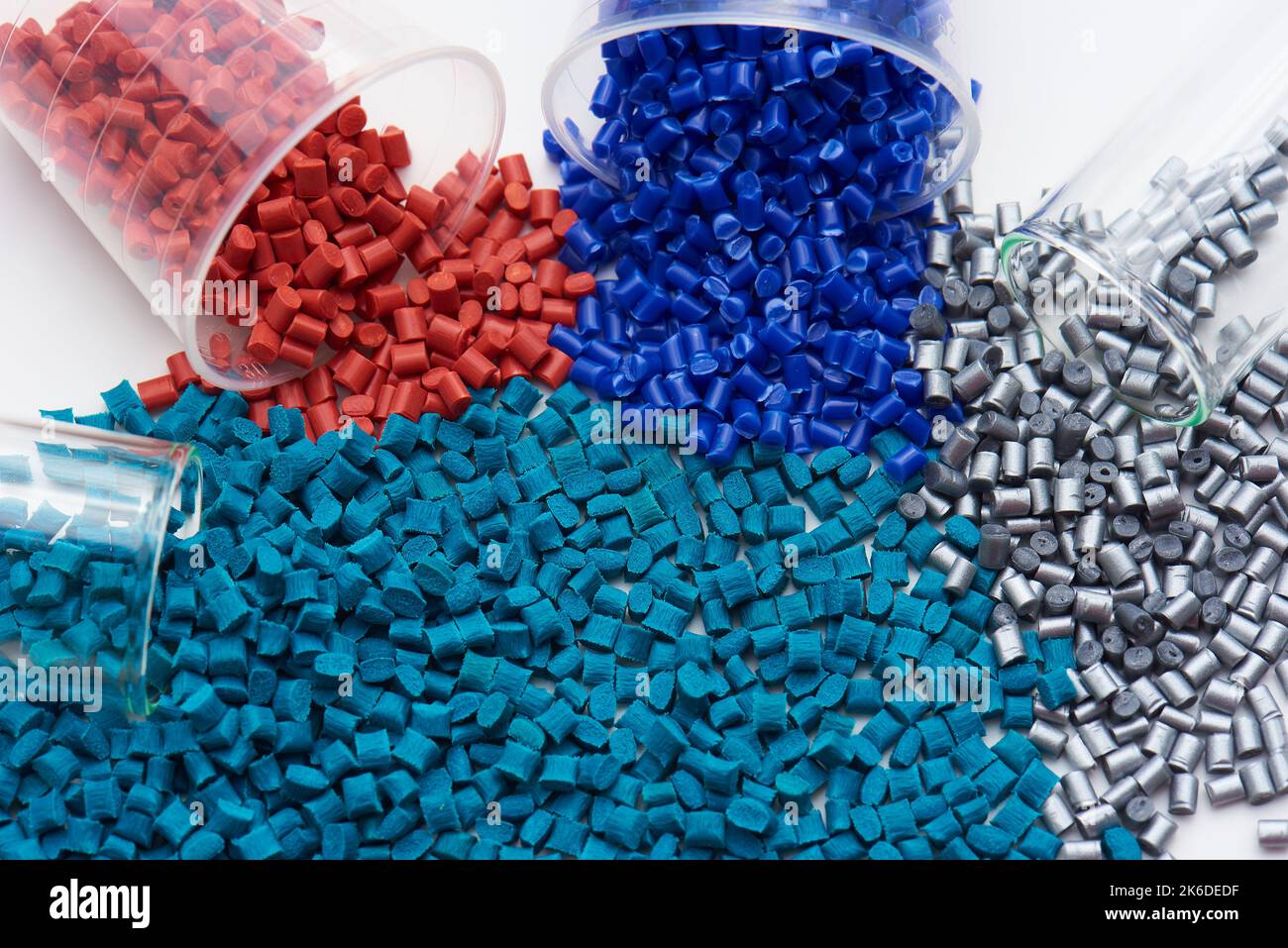 colored plastic resin granulate in lab Stock Photo