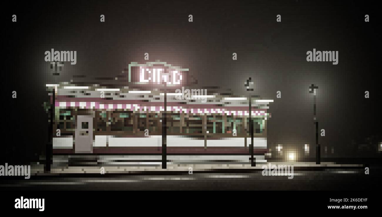 old diner building night scene 3d illustration Stock Photo - Alamy