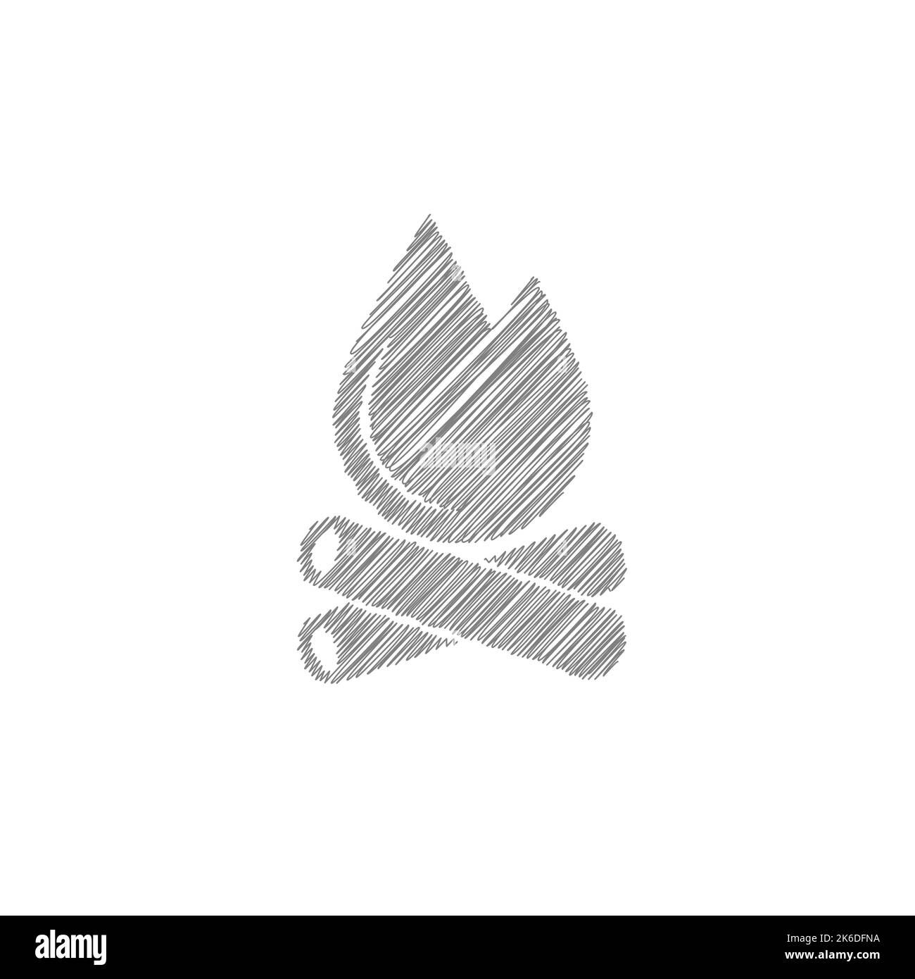 Bonfire grey sketch vector icon. Fire flame silhouette Stock Vector